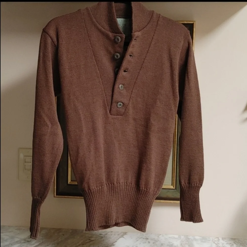 Olive Drab Military Army 5 Button Pull-Over Sweater